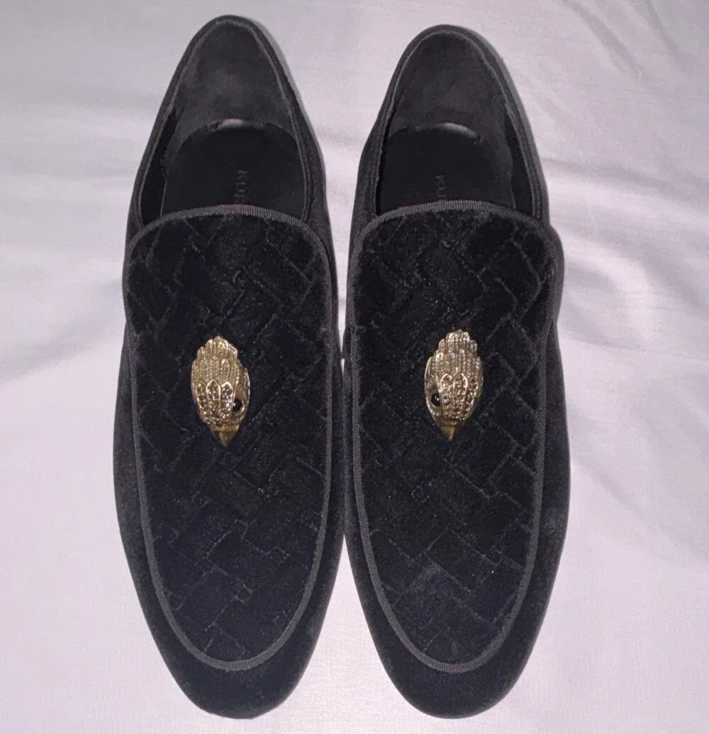 Kurt Geiger Men's US 11 Black Suede Slip-On Dress Loafers Gold Logo
